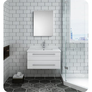 Fresca FVN6130WH-UNS Fresca Lucera 30" White Wall Hung Undermount Sink Modern Bathroom Vanity w/ Medicine Cabinet