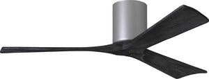 Matthews Fan IR3H-BN-BK-52 Irene-3H three-blade flush mount paddle fan in Brushed Nickel finish with 52” solid matte black wood blades. 