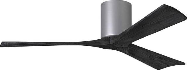 Matthews Fan IR3H-BN-BK-52 Irene-3H three-blade flush mount paddle fan in Brushed Nickel finish with 52” solid matte black wood blades. 
