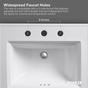 KOHLER K-2337-8-17 Memoirs Stately Rectanglar Drop in Bathroom Sink, 22 3/4", White