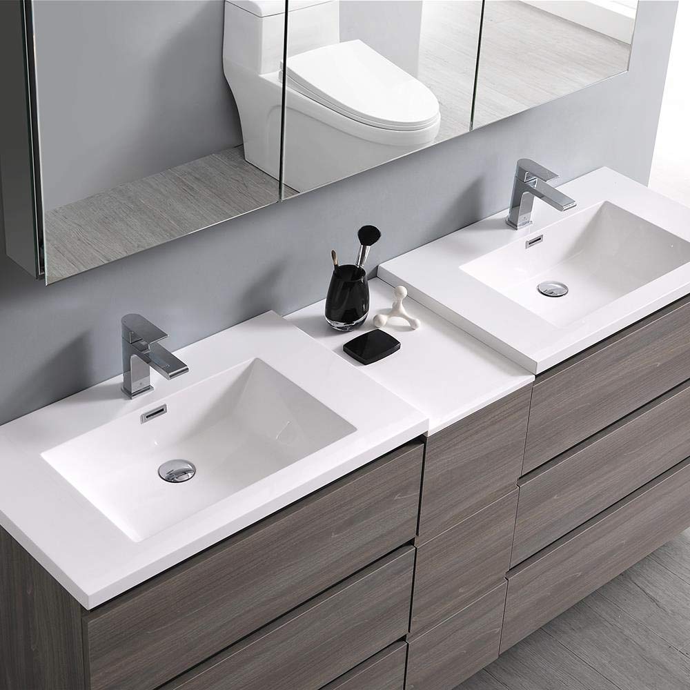 Fresca FVN93-301230MGO-D Fresca Lazzaro 72" Gray Wood Free Standing Double Sink Modern Bathroom Vanity w/ Medicine Cabinet