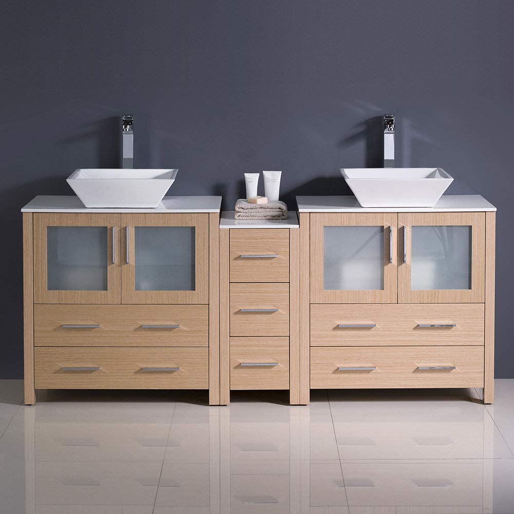 Fresca FCB62-301230GO-CWH-V Fresca Torino 72" Gray Oak Modern Double Sink Bathroom Cabinets w/ Tops & Vessel Sinks