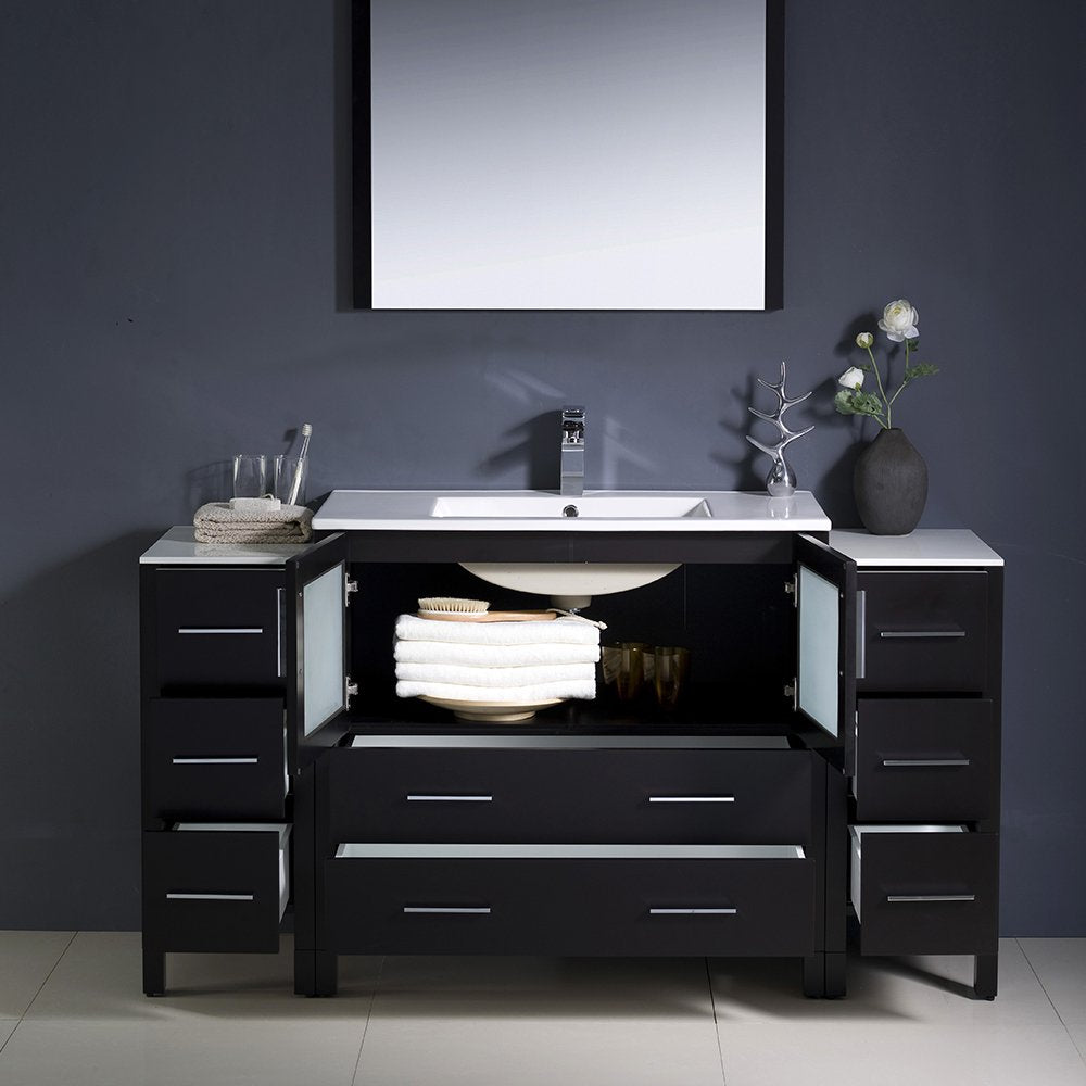 Fresca FVN62-123612ES-UNS Fresca Torino 60" Espresso Modern Bathroom Vanity w/ 2 Side Cabinets & Integrated Sink