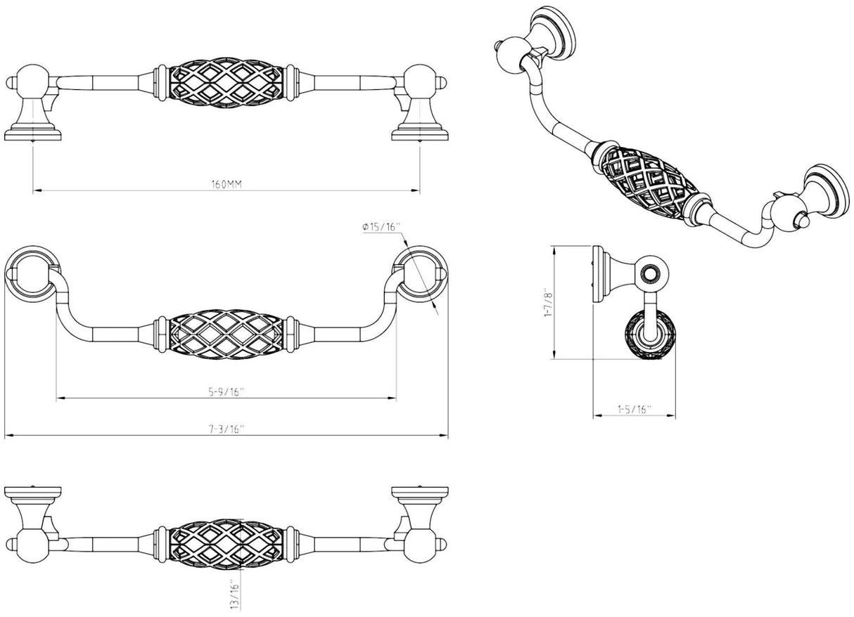 Jeffrey Alexander 749-160DACM 160 mm Center-to-Center Gun Metal Birdcage Tuscany Drop & Ring Pull