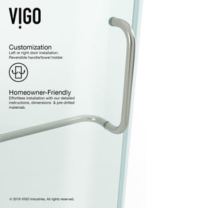 VIGO Adjustable 54 - 60 in. W x 72 in. H Frameless Pivot Rectangle Shower Door with Clear Tempered Glass and St. Steel Hardware in Brushed Nickel Finish with Reversible Handle - VG6042BNCL60
