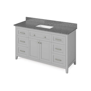 Jeffrey Alexander VKITCHA60SGRBOR 60" Grey Chatham Vanity, Boulder Cultured Marble Vanity Top, undermount rectangle bowl