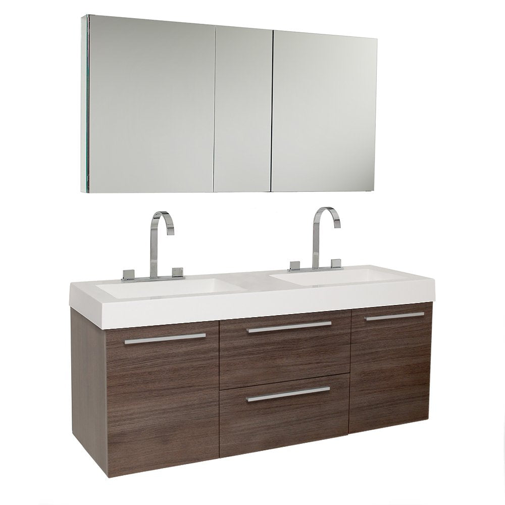 Fresca FVN8013GO Fresca Opulento 54" Gray Oak Modern Double Sink Bathroom Vanity w/ Medicine Cabinet