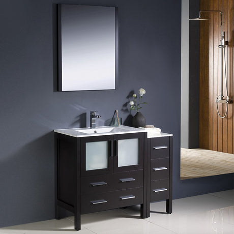 Fresca FVN62-3012ES-UNS Fresca Torino 42" Espresso Modern Bathroom Vanity w/ Side Cabinet & Integrated Sink
