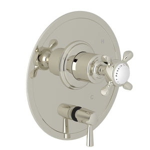 Perrin & Rowe® Edwardian 1/2" Pressure Balance Trim With Diverter with Cross Handles in Polished Nickel
