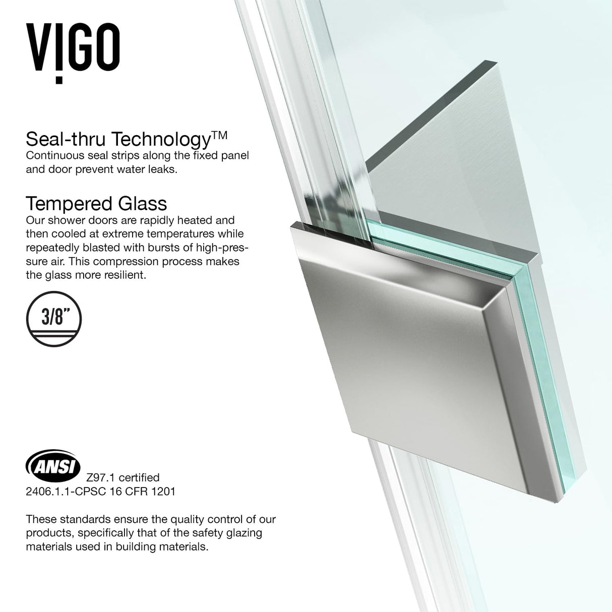 VIGO 32 in. x 32 in. x 79 in. Monteray Frameless Hinged Square Shower Enclosure with Clear 0.38" Tempered Glass and Hardware in Brushed Nickel Finish with Reversible Handle and Base - VG6011BNCL32W