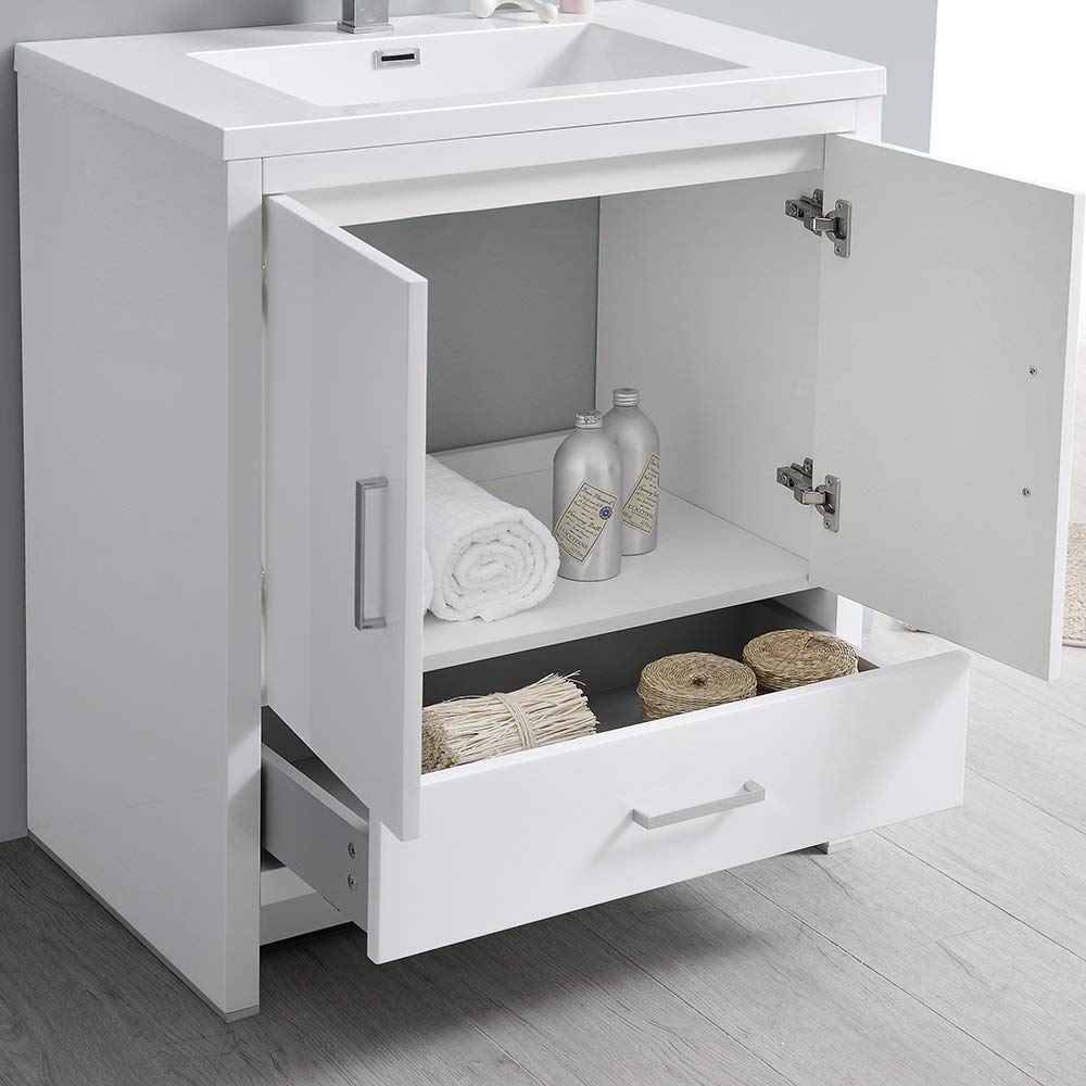 Fresca FCB9430WH-I Fresca Imperia 30" Glossy White Free Standing Modern Bathroom Cabinet w/ Integrated Sink