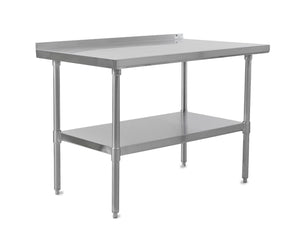 John Boos UFBLS2424 E Series Stainless Steel 430 Budget Work Table, Adjustable Undershelf, 1.5" Turn Up Rear Riser Top, Legs, 24" Length x Width