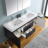 Fresca FVN8360WH-D Fresca Valencia 60" Glossy White Wall Hung Double Sink Modern Bathroom Vanity w/ Medicine Cabinet