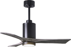 Matthews Fan PA3-BK-BW-42 Patricia-3 three-blade ceiling fan in Matte Black finish with 42” solid barn wood tone blades and dimmable LED light kit 