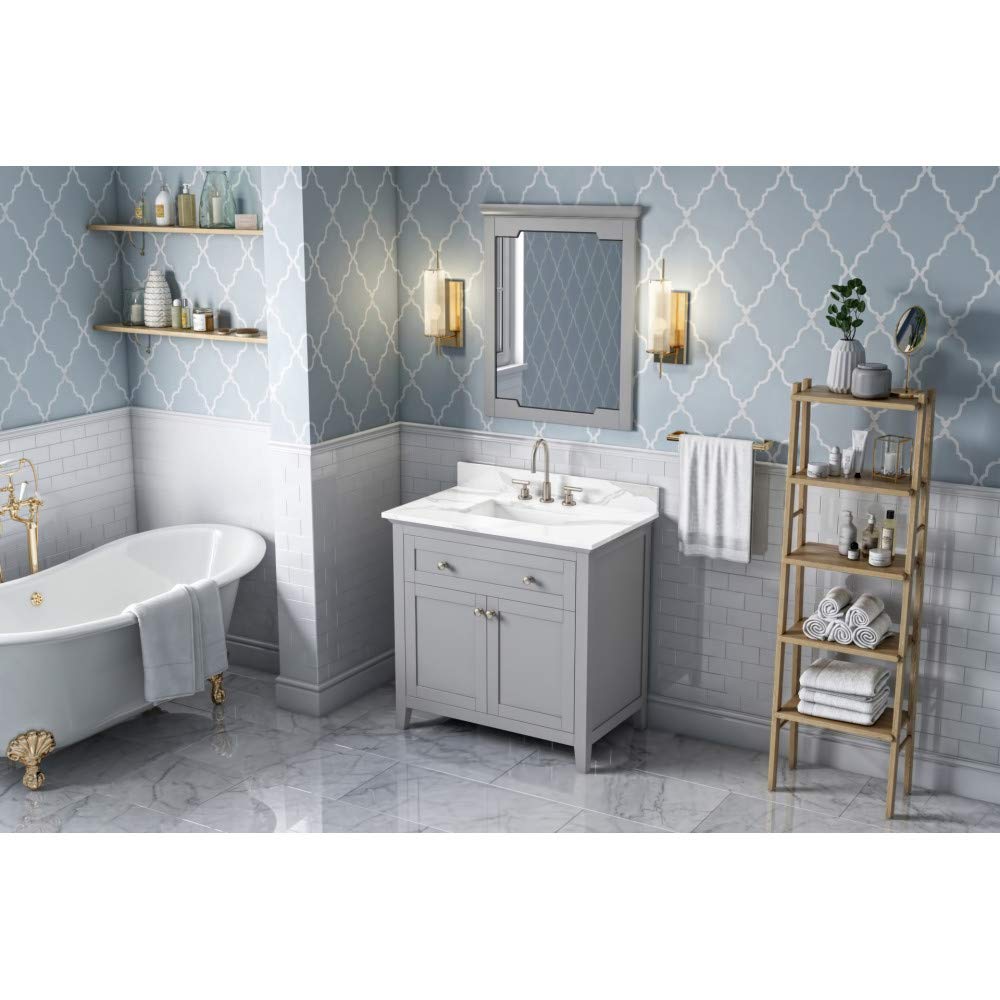 Jeffrey Alexander VKITCHA36GRCQR 36" Grey Chatham Vanity, Calacatta Vienna Quartz Vanity Top, undermount rectangle bowl