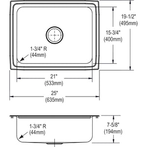 Elkay Lustertone LFR2519 Single Bowl Top Mount Stainless Steel Sink