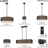 Livex Lighting 41204-07 Braddock - Three Light Linear Chandelier, Bronze Finish with Bronze Stainless Steel Mesh/Oatmeal Fabric Shade