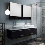 Fresca FVN6160ES-VSL-D Fresca Lucera 60" Espresso Wall Hung Double Vessel Sink Modern Bathroom Vanity w/ Medicine Cabinets