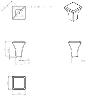 Jeffrey Alexander 972S-BNBDL 7/8" Overall Length Brushed Pewter Square Marlo Cabinet Knob