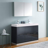 Fresca FVN8448GG-D Fresca Valencia 48" Dark Slate Gray Free Standing Double Sink Modern Bathroom Vanity w/ Medicine Cabinet