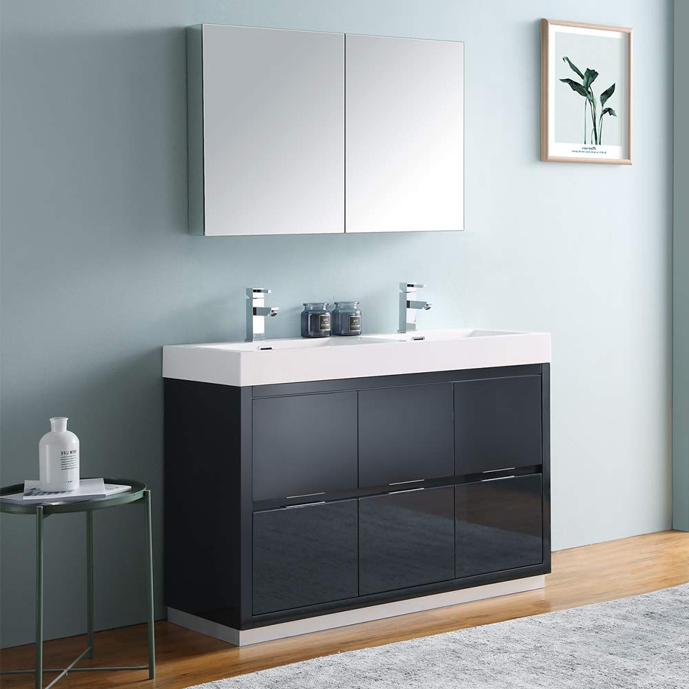 Fresca FVN8448GO-D Fresca Valencia 48" Gray Oak Free Standing Double Sink Modern Bathroom Vanity w/ Medicine Cabinet