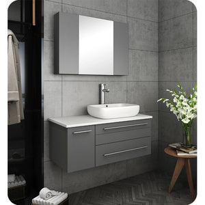 Fresca FVN6136GR-VSL-R Fresca Lucera 36" Gray Wall Hung Vessel Sink Modern Bathroom Vanity w/ Medicine Cabinet - Right Version