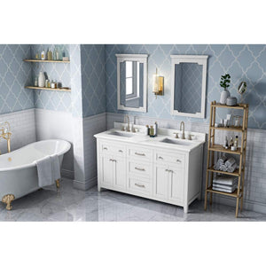 Jeffrey Alexander VKITCHA60WHCQR 60" White Chatham Vanity, double bowl, Calacatta Vienna Quartz Vanity Top, two undermount rectangle bowls