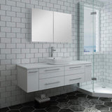 Fresca FVN6160WH-VSL Fresca Lucera 60" White Wall Hung Single Vessel Sink Modern Bathroom Vanity w/ Medicine Cabinet