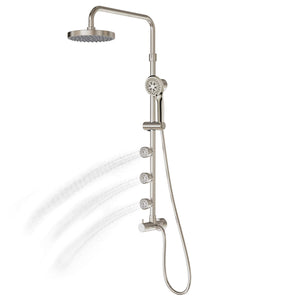 PULSE ShowerSpas 1028-BN-1.8GPM Lanikai Shower System with 8" Rain Showerhead, 3 Dual-Function Body Spray Jets, 5-Function Hand Shower, Brushed Nickel, 1.8 GPM