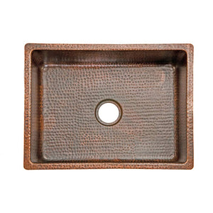 Premier Copper Products KSDB25199 25-Inch Hammered Copper Kitchen Single Basin Sink, Oil Rubbed Bronze