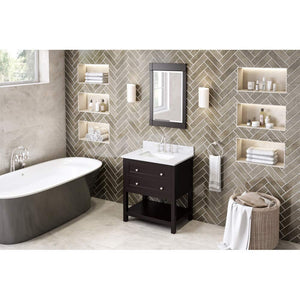 Jeffrey Alexander VKITAST30ESWCR 30" Espresso Astoria Vanity, White Carrara Marble Vanity Top, undermount rectangle bowl