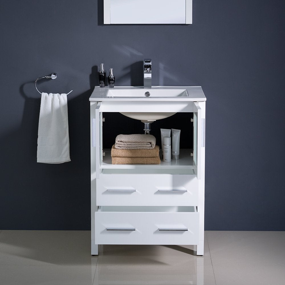 Fresca FVN6224WH-UNS Fresca Torino 24" White Modern Bathroom Vanity w/ Integrated Sink