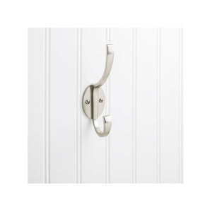 Elements YD55-587SN 5-7/8" Satin Nickel Flared Transitional Double Prong Wall Mounted Hook