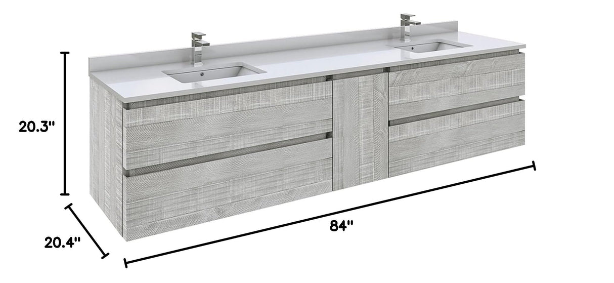 Fresca FCB31-361236ASH-CWH-U Fresca Formosa 84" Wall Hung Double Sink Modern Bathroom Cabinet w/ Top & Sinks in Ash