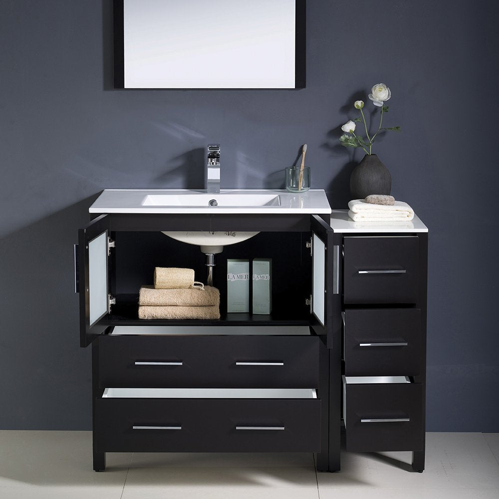 Fresca FVN62-3012ES-UNS Fresca Torino 42" Espresso Modern Bathroom Vanity w/ Side Cabinet & Integrated Sink