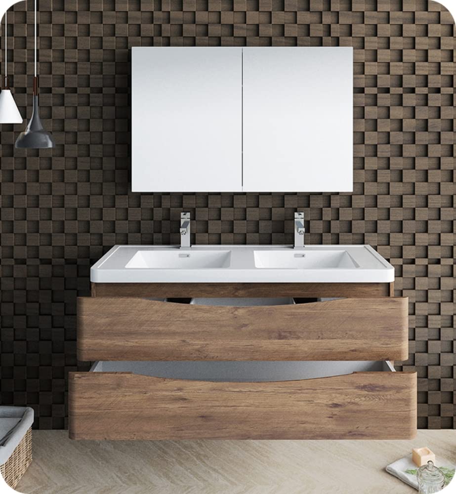 Fresca FCB9048RW-D Fresca Tuscany 48" Rosewood Wall Hung Double Sink Modern Bathroom Cabinet