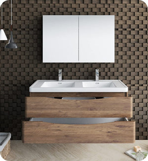 Fresca FCB9048RW-D Fresca Tuscany 48" Rosewood Wall Hung Double Sink Modern Bathroom Cabinet
