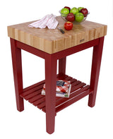 John Boos CU-CB3024S-BN American Heritage Chef's Block Prep Table with Butcher Top Base Finish: Barn Red, Shelves: 1 Included