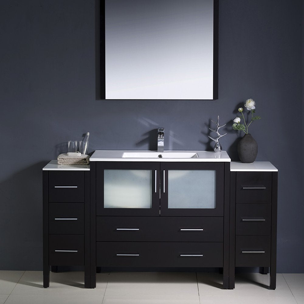 Fresca FVN62-123612ES-UNS Fresca Torino 60" Espresso Modern Bathroom Vanity w/ 2 Side Cabinets & Integrated Sink