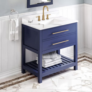 Jeffrey Alexander VKITWAV36BLCQR 36" Hale Blue Wavecrest Vanity, Calacatta Vienna Quartz Vanity Top, undermount rectangle bowl