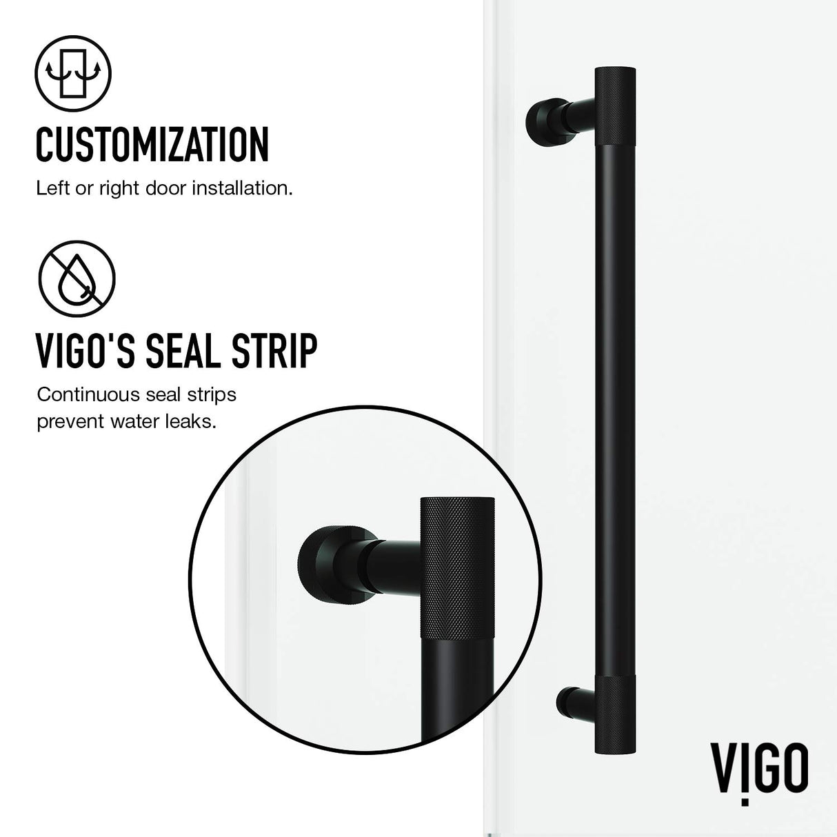 VIGO Adjustable 52-56" W x 76" H Elan Cass Aerodynamic Frameless Sliding Shower Door with Clear Tempered Glass, Reversible Door Handle and Stainless Steel Hardware in Matte Black-VG6044MBCL5676
