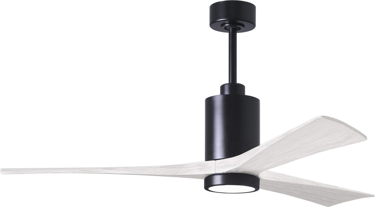 Matthews Fan PA3-BK-MWH-60 Patricia-3 three-blade ceiling fan in Matte Black finish with 60” solid matte white wood blades and dimmable LED light kit 