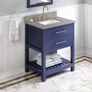 Jeffrey Alexander VKITWAV30BLSGR 30" Hale Blue Wavecrest Vanity, Steel Grey Cultured Marble Vanity Top, undermount rectangle bowl