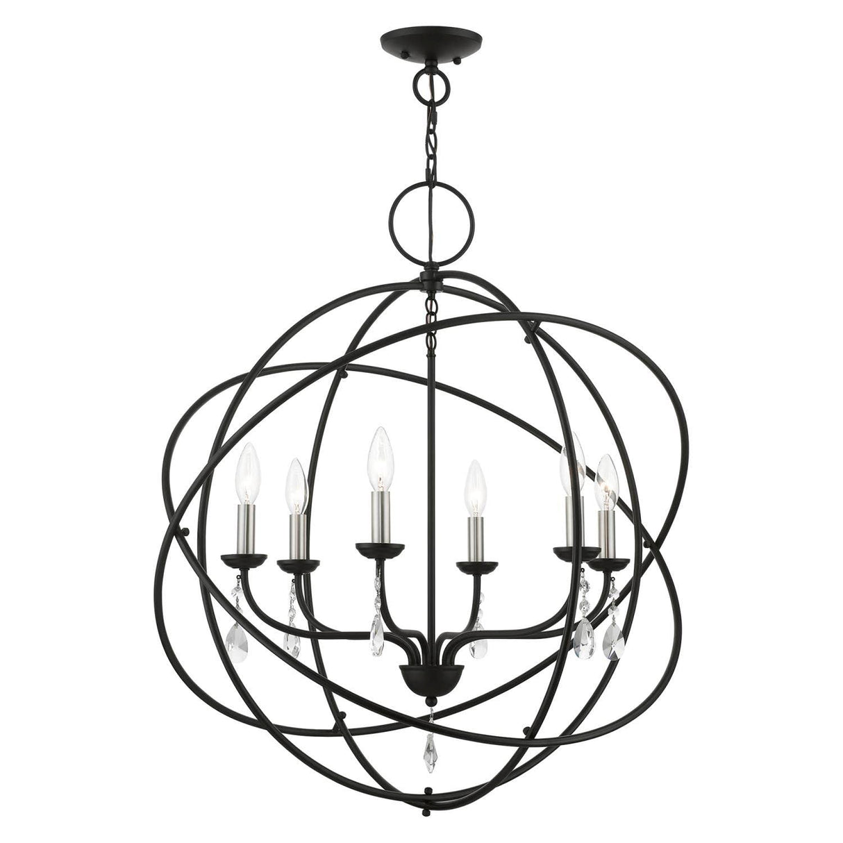 Aria 6 Light Pendalier in Black with Brushed Nickel Candles (40906-04)