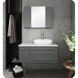 Fresca FVN6136GR-VSL-R Fresca Lucera 36" Gray Wall Hung Vessel Sink Modern Bathroom Vanity w/ Medicine Cabinet - Right Version