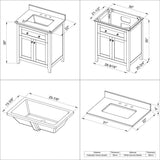 Jeffrey Alexander VKITCHA30WHWCR 30" White Chatham Vanity, White Carrara Marble Vanity Top, undermount rectangle bowl