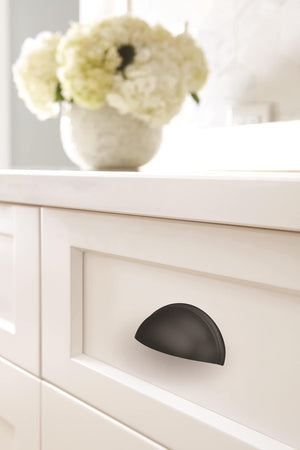 Amerock Cabinet Cup Pull Matte Black 3 inch (76 mm) Center-to-Center Ravino 1 Pack Drawer Pull Drawer Handle Cabinet Hardware