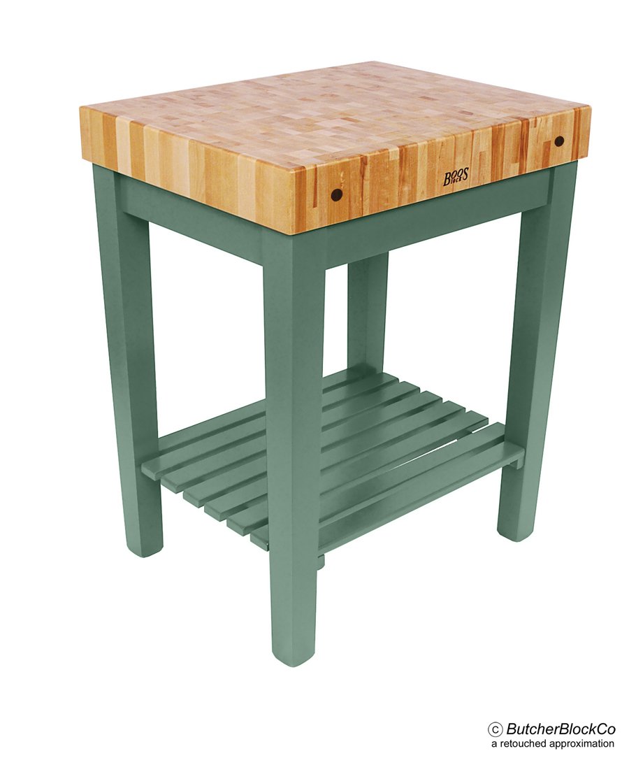 John Boos CU-CB3024S-BN American Heritage Chef's Block Prep Table with Butcher Top Base Finish: Barn Red, Shelves: 1 Included