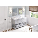 Jeffrey Alexander VKITWAV60GRWCR 60" Grey Wavecrest Vanity, double bowl, White Carrara Marble Vanity Top, two undermount rectangle bowls