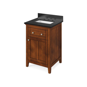 Jeffrey Alexander VKITCHA24CHBGR 24" Chocolate Chatham Vanity, Black Granite Vanity Top, undermount rectangle bowl